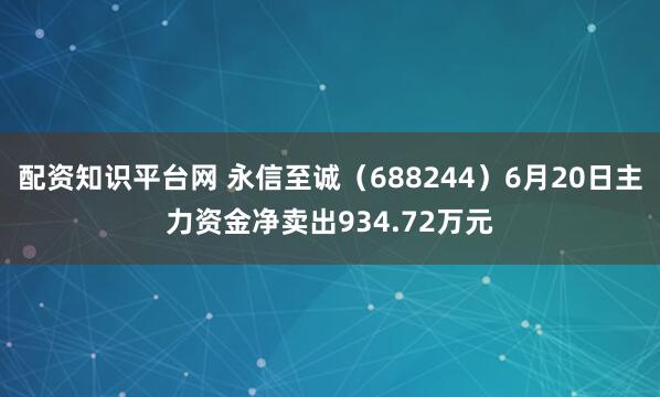 配资知识平台网 永信至诚（688244）6月20日主力资金净卖出934.72万元